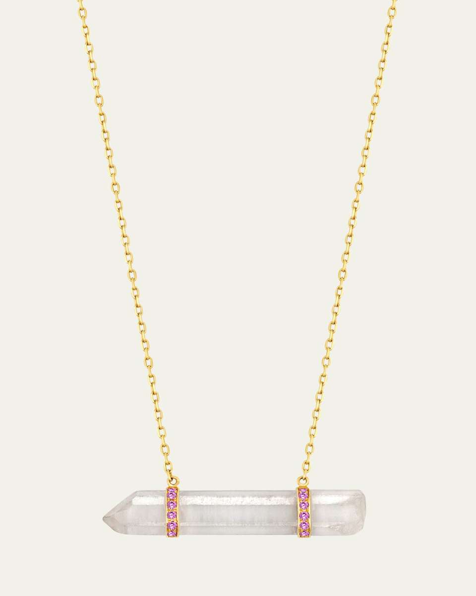 Crystal Quartz and Pink Sapphire Double Bar Necklace, 16-18"L